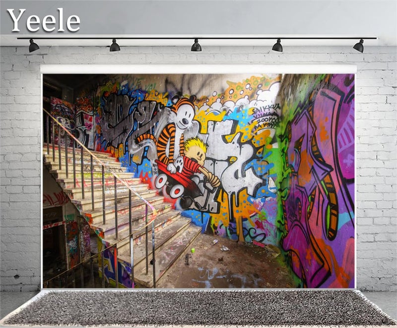 Yeele 10x8ft Urban Street Graffiti Wall Backdrop for Pictures Retro Cartoon 80'S 90'S Fashion Hiphop Style Photography Background Children Kids Adult Photo Booth Shoot Vinyl Studio Props Y2BK04772 - Image 1